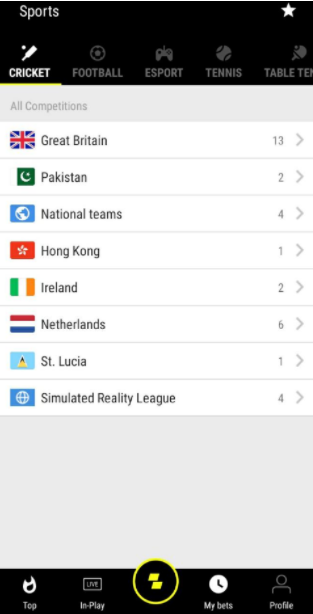 Parimatch app games screen