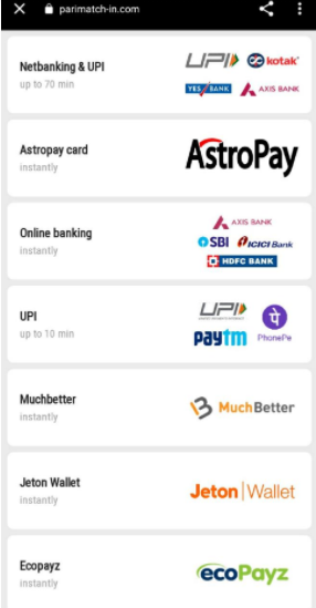 Parimatch app promotions screen